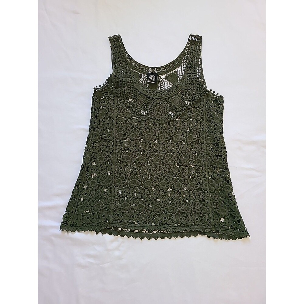 Bobeau Womens Sz S Open knit Shirt sleeveless Olive BEACH